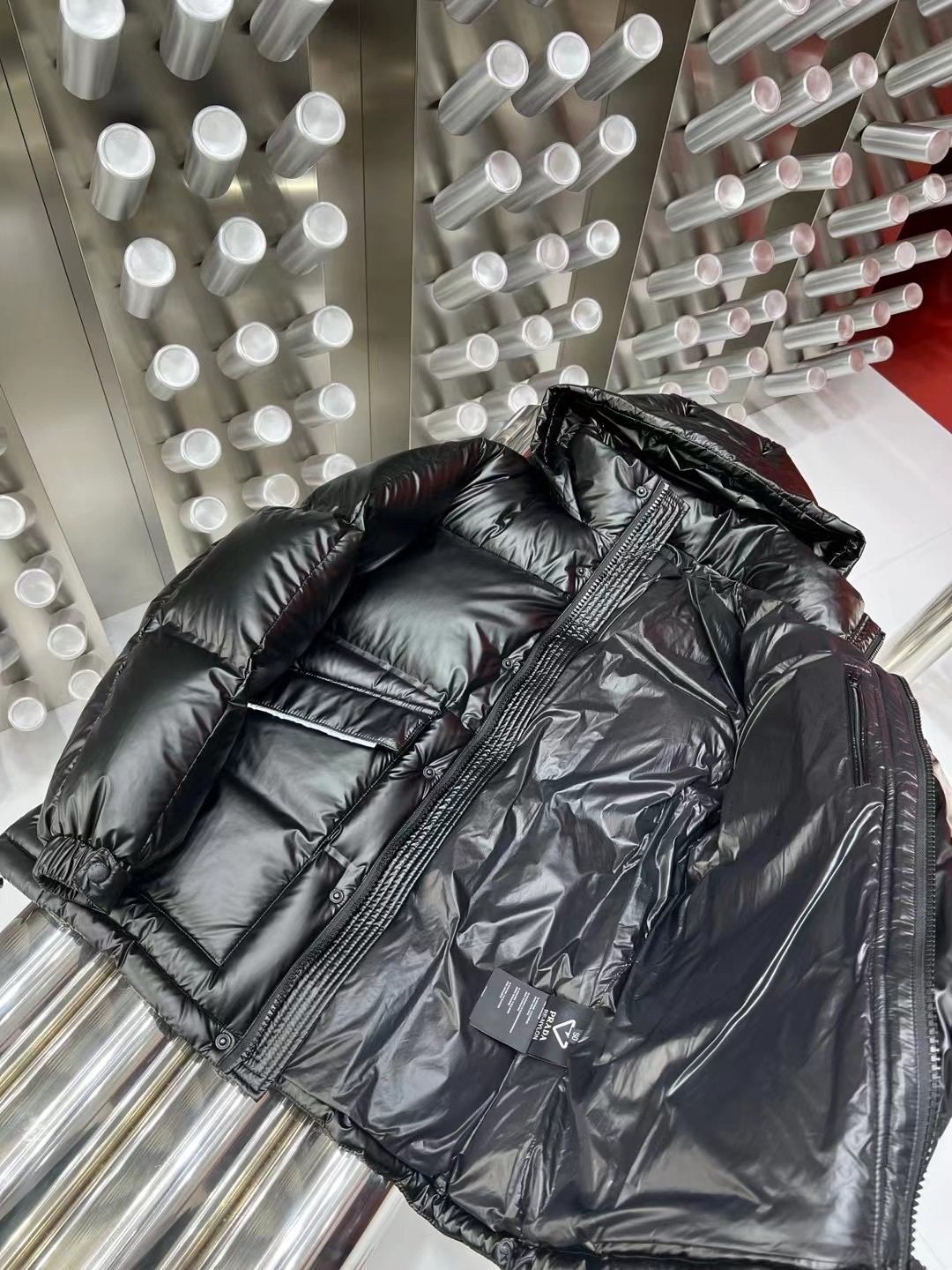 Prada Black Hooded Quilted Puffer Jacket