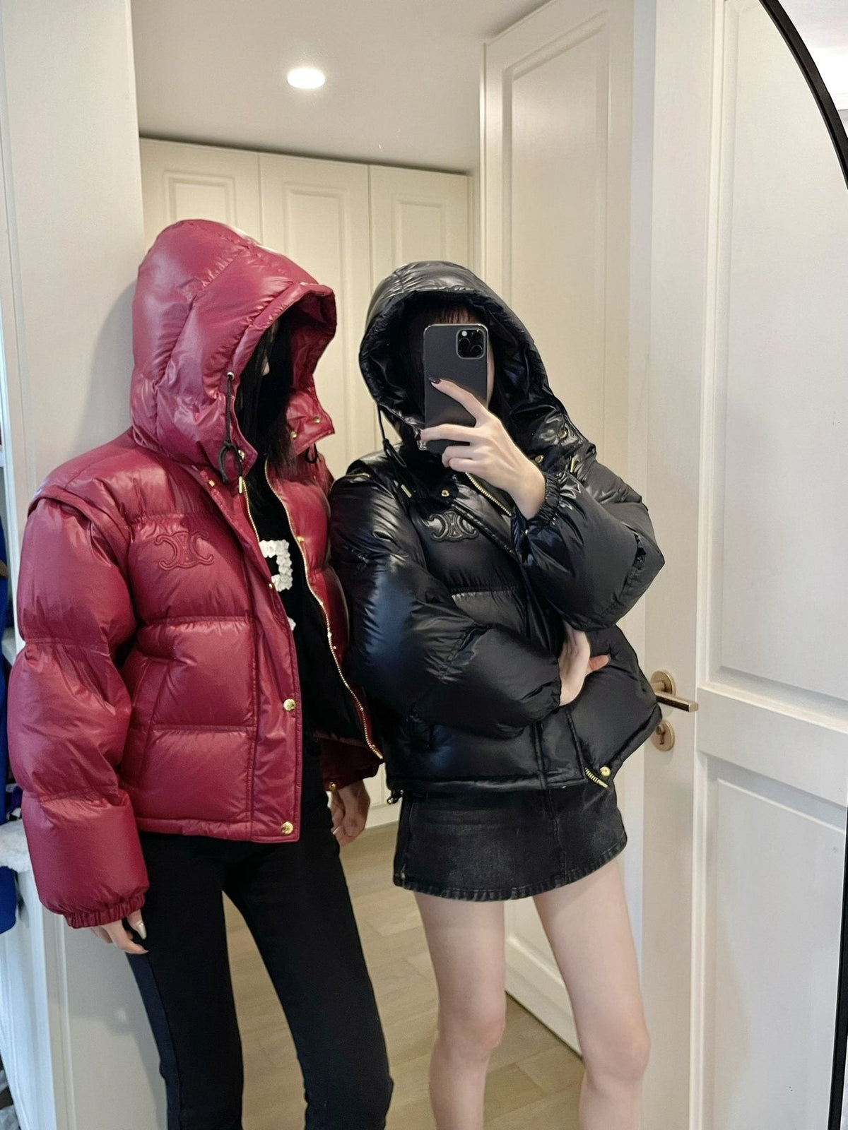 CELINE Down Coat Women's Convertible Hooded Puffer Coat