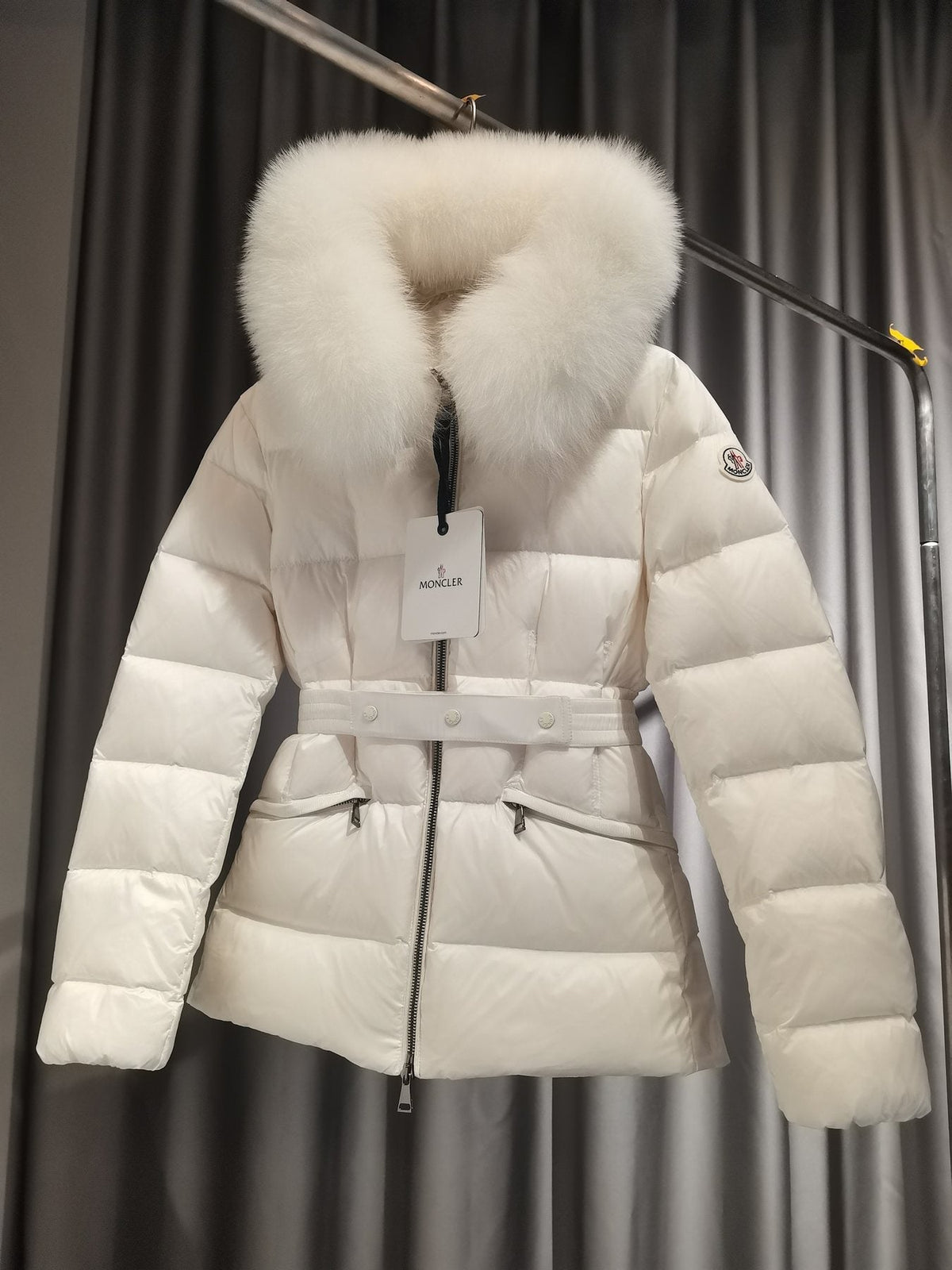 Moncler Fur-Trim Hood Belted Puffer Coat