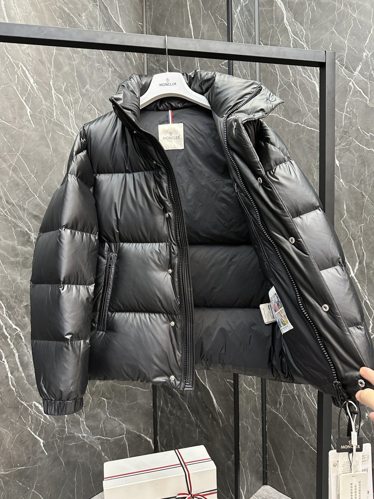 Moncler Pixel Skier Patch Short Down Coat