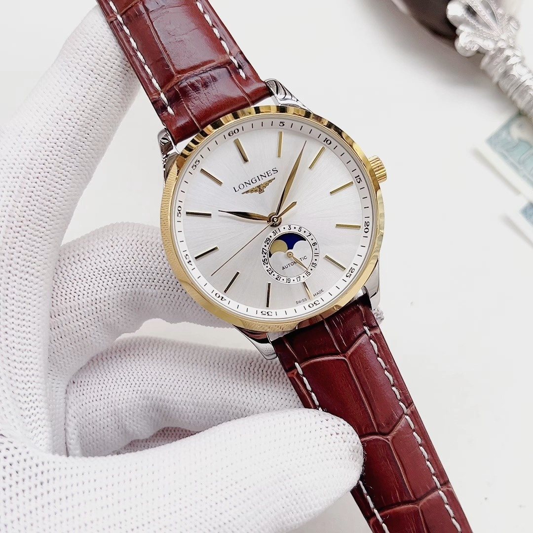 Longines Gold-Tone Burgundy Strap Watch