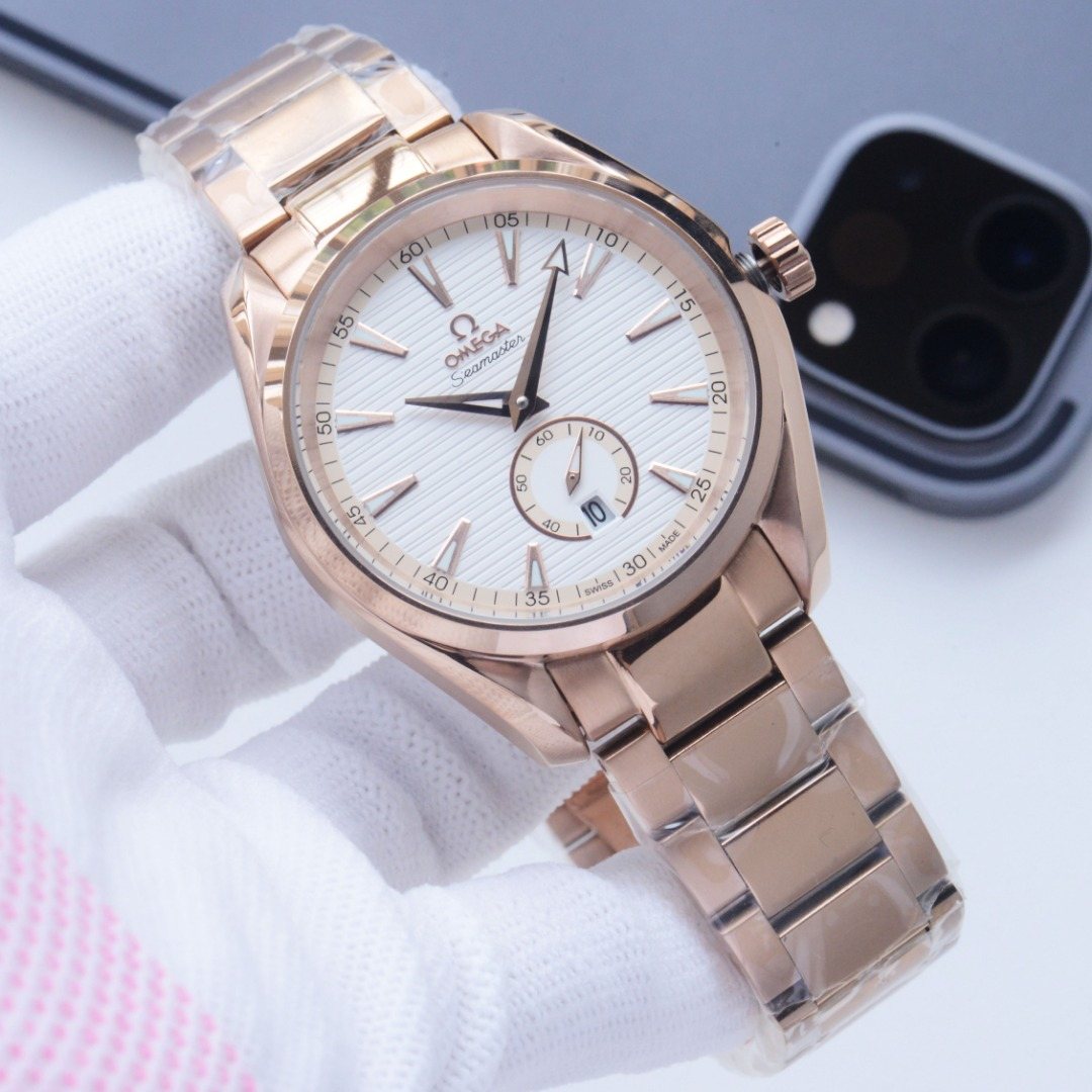 Omega Rose Gold White Dial Bracelet Watch