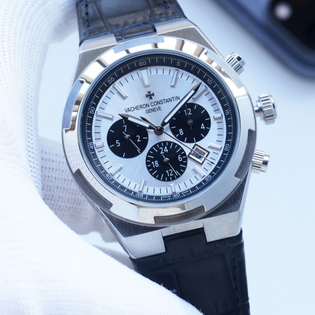 Vacheron Constantin Silver White Black Dial Strap Watch