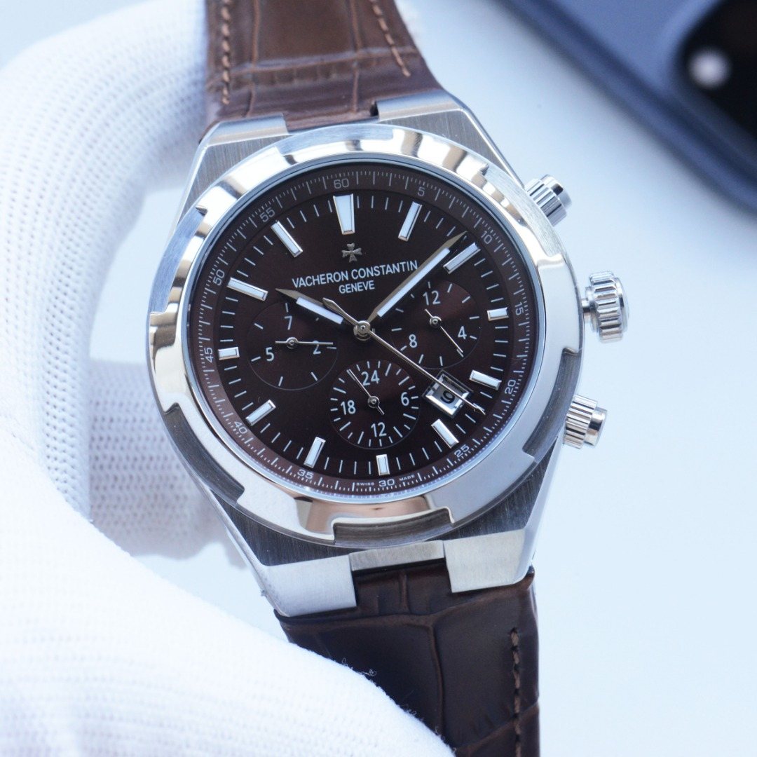 Vacheron Constantin Silver Brown Dial Strap Watch