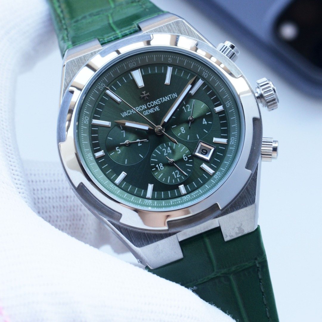 Vacheron Constantin Silver Green Dial Strap Watch