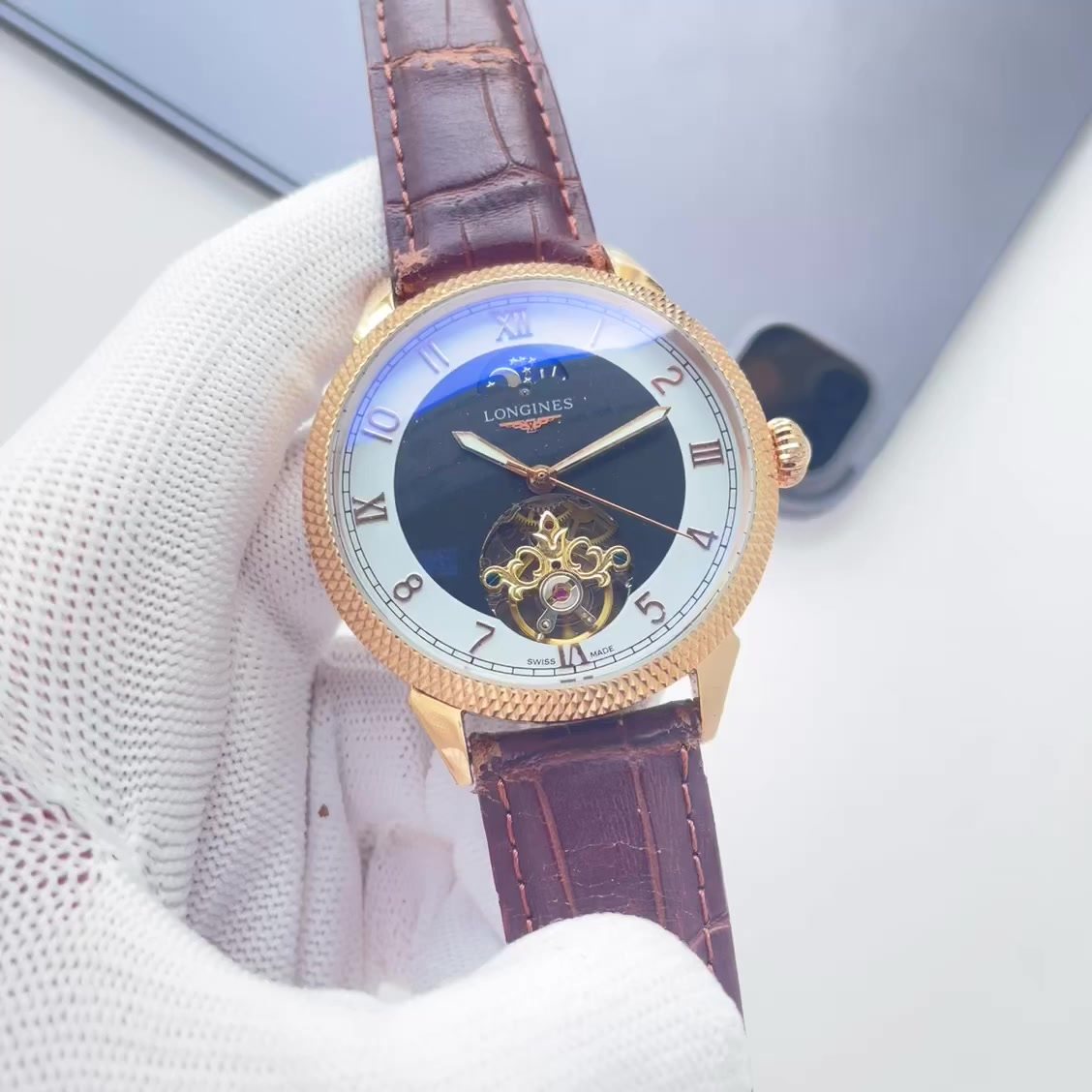 Longines Gold-Tone Brown Strap Watch