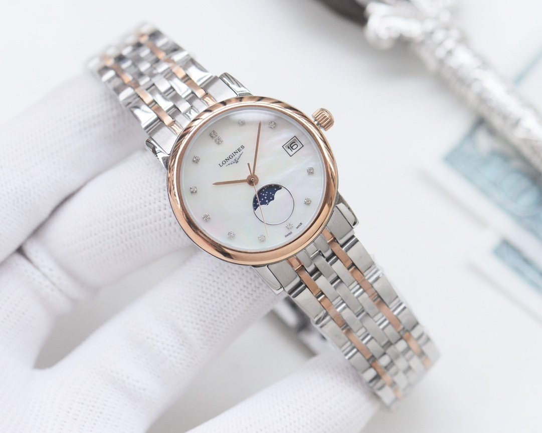 Longines Two Tone Rose Gold White Dial Bracelet Watch