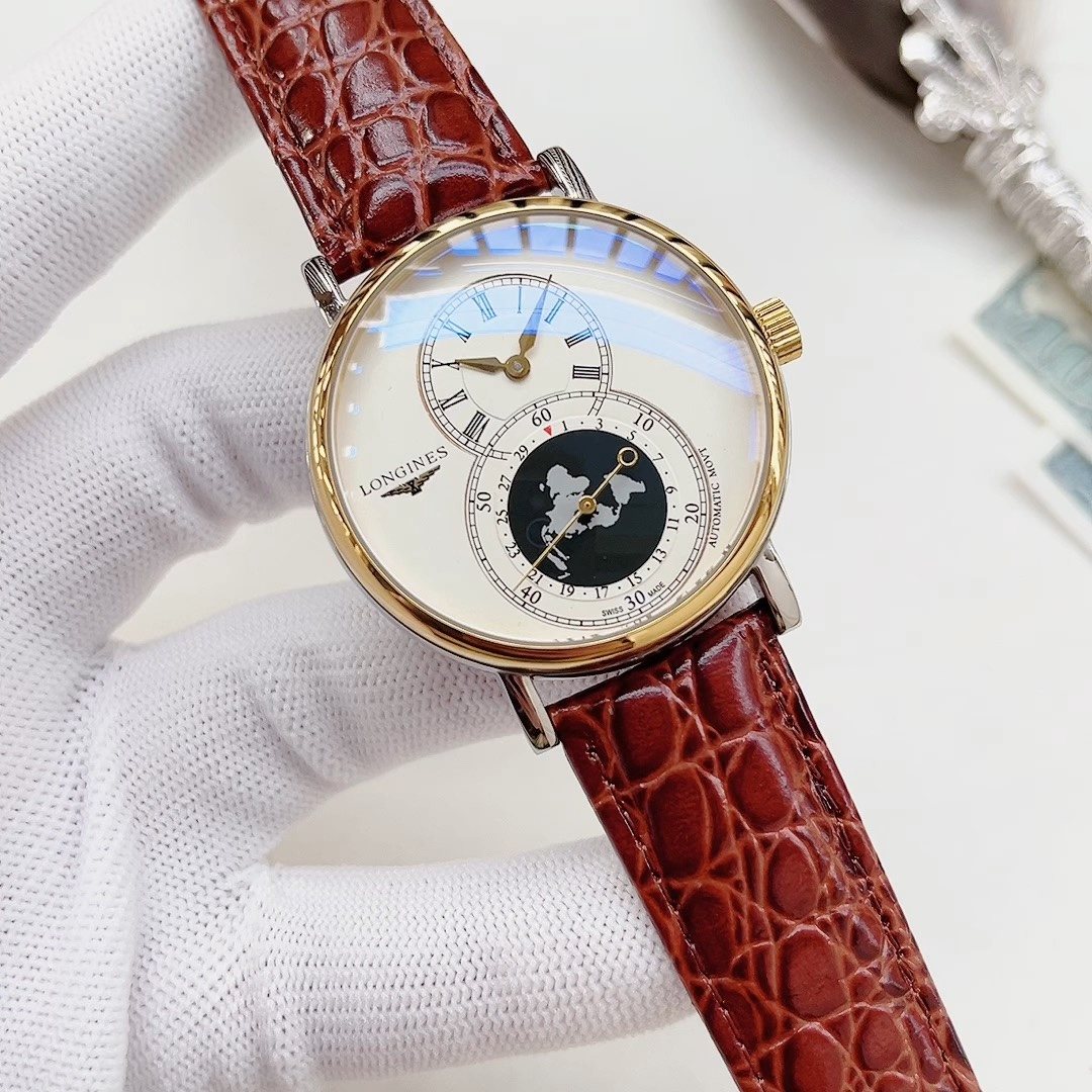 Brown Leather Strap Moon-and-Star Dial Watch