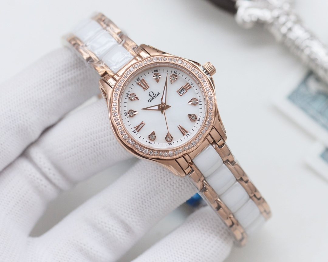 OMEGA Rose Gold White Dial Watch