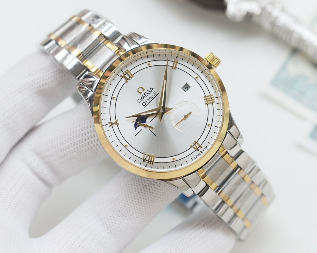 Omega Silver Gold White Dial Bracelet Watch