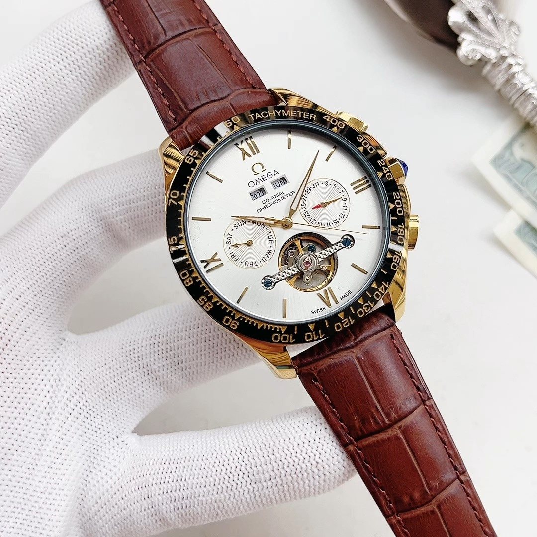 OMEGA Brown Strap Gold-Tone Watch