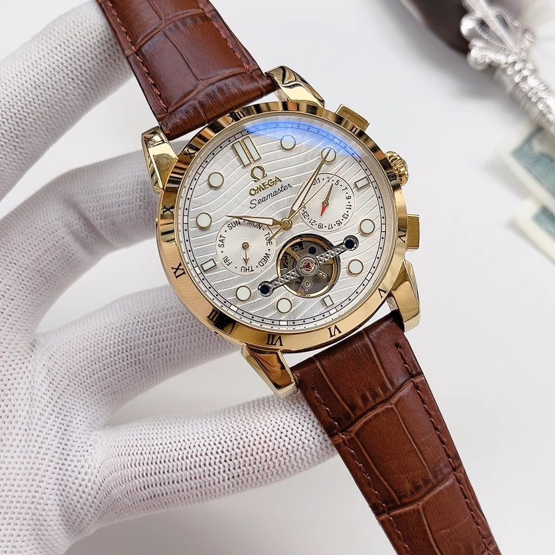 OMEGA Brown Leather Strap Watch