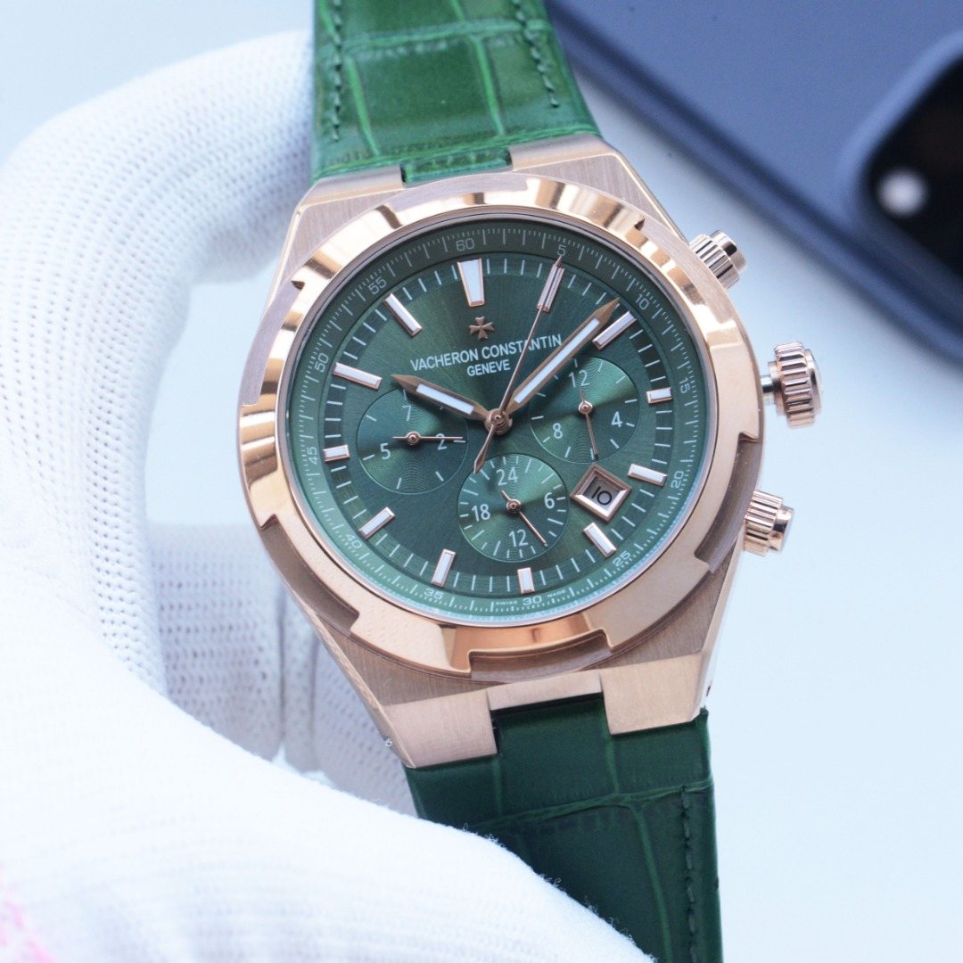 Vacheron Constantin Rose Gold Green Dial Strap Watch