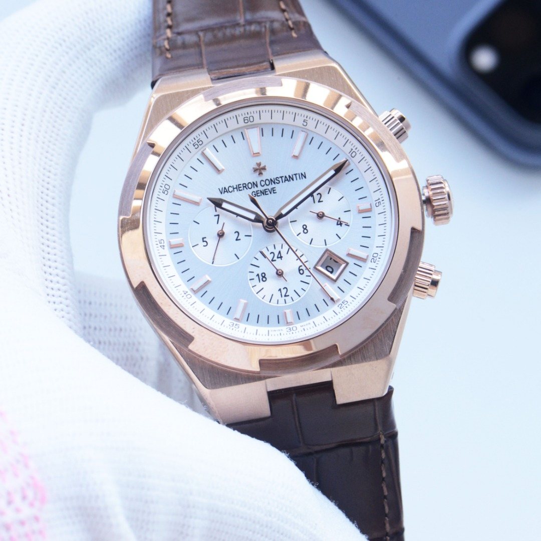 Vacheron Constantin Rose Gold Brown White Dial Strap Watch