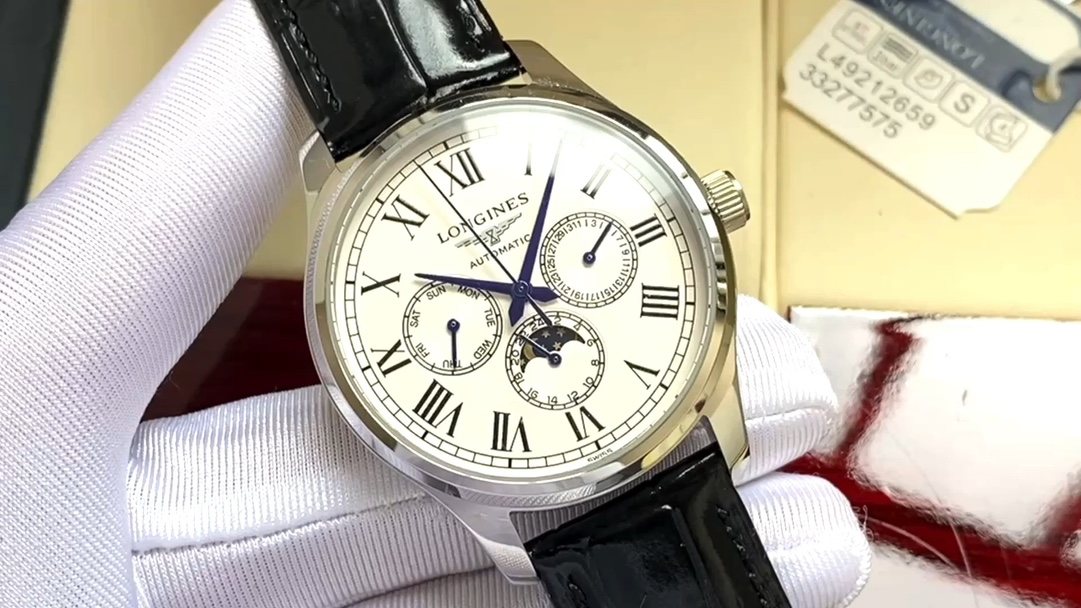 Longines Moonphase Black Strap Watch