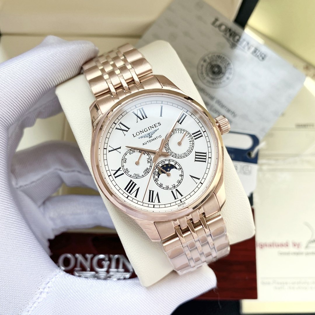 Longines Rose Gold White Dial Bracelet Watch