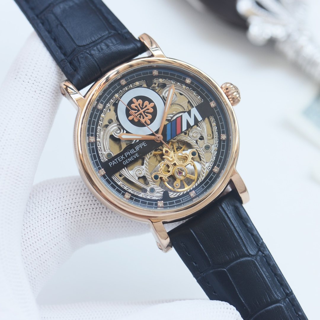 Patek Philippe Rose Gold Black Strap Watch