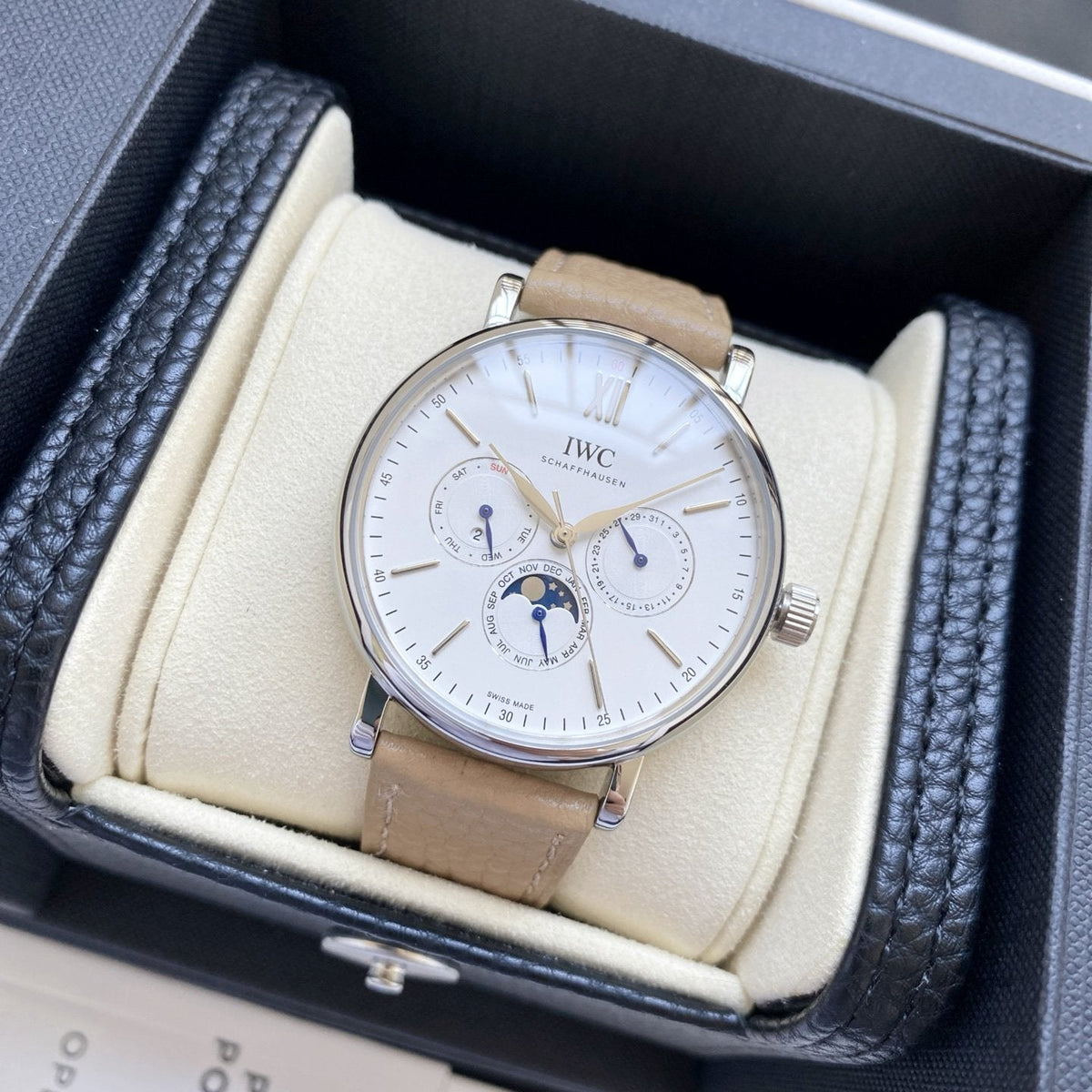 IWC Silver White Dial Leather Strap Watch