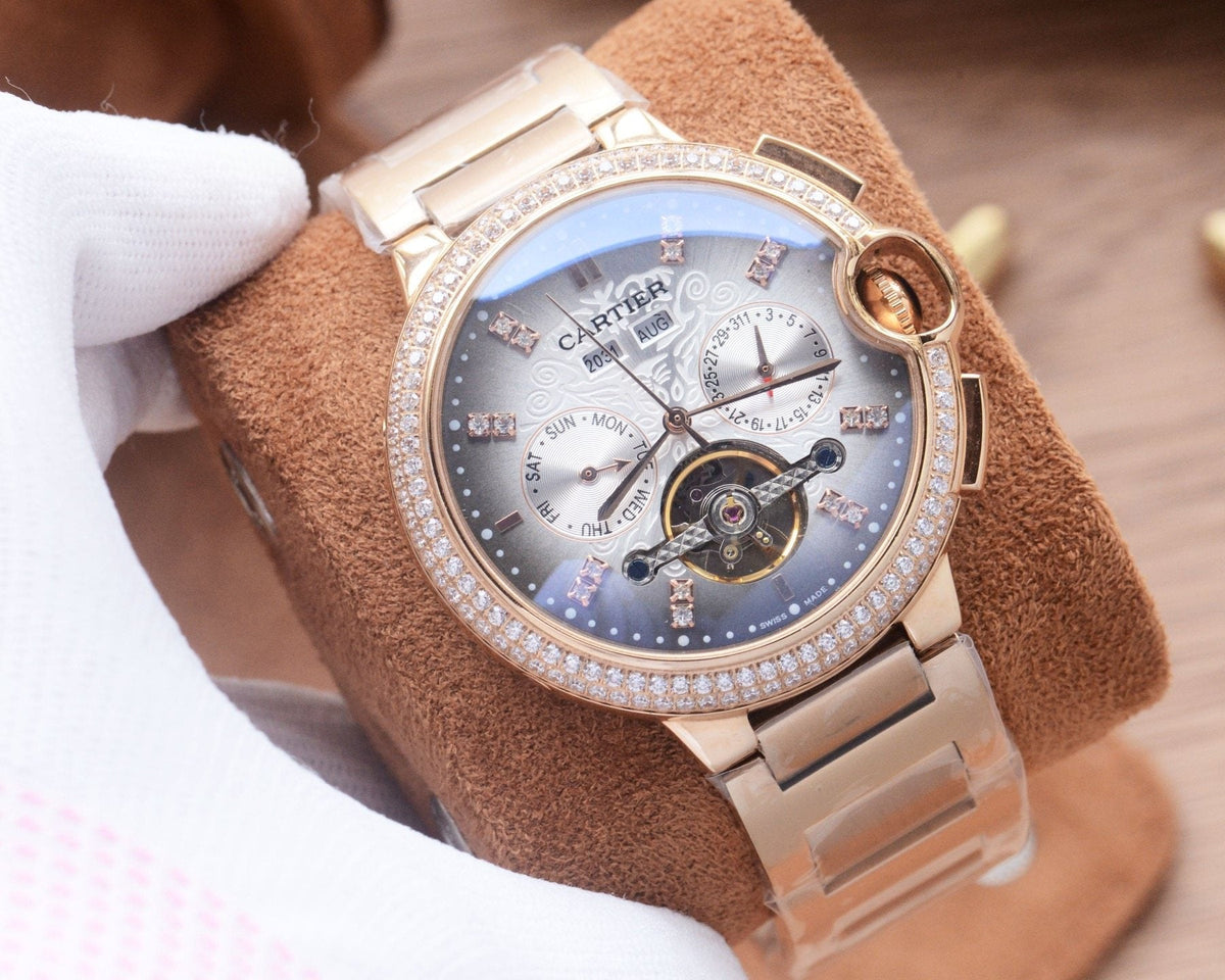 Cartier Rose Gold Silver Dial Bracelet Watch