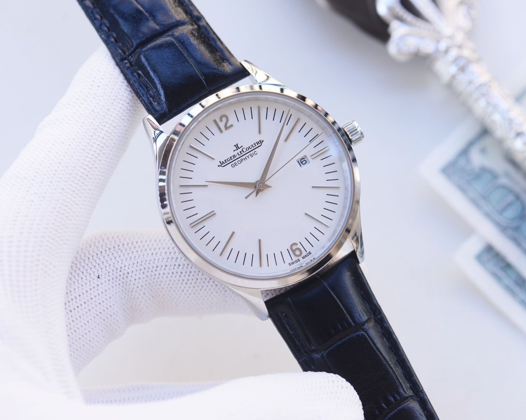 Jaeger-LeCoultre Silver Blue White Dial Leather Strap Watch