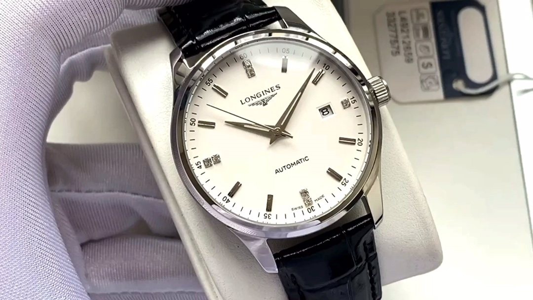 Longines White Dial Black Strap Watch