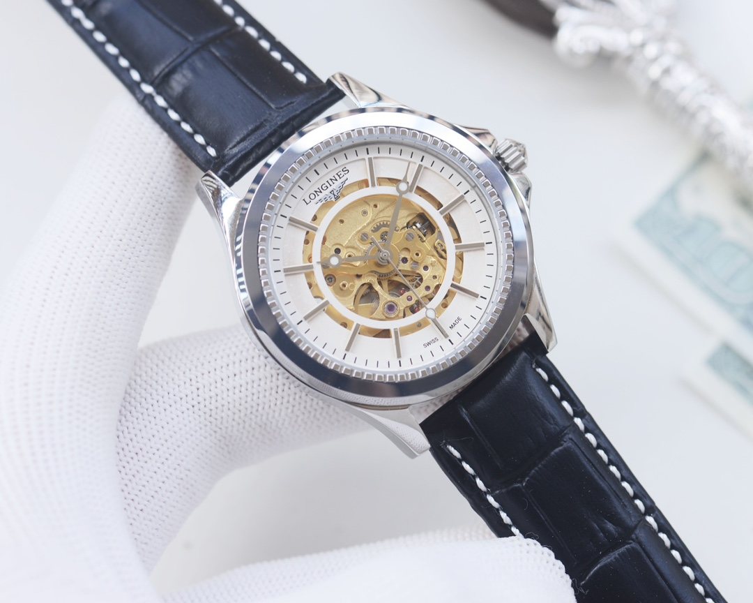 Longines Black White Dial Leather Strap Watch