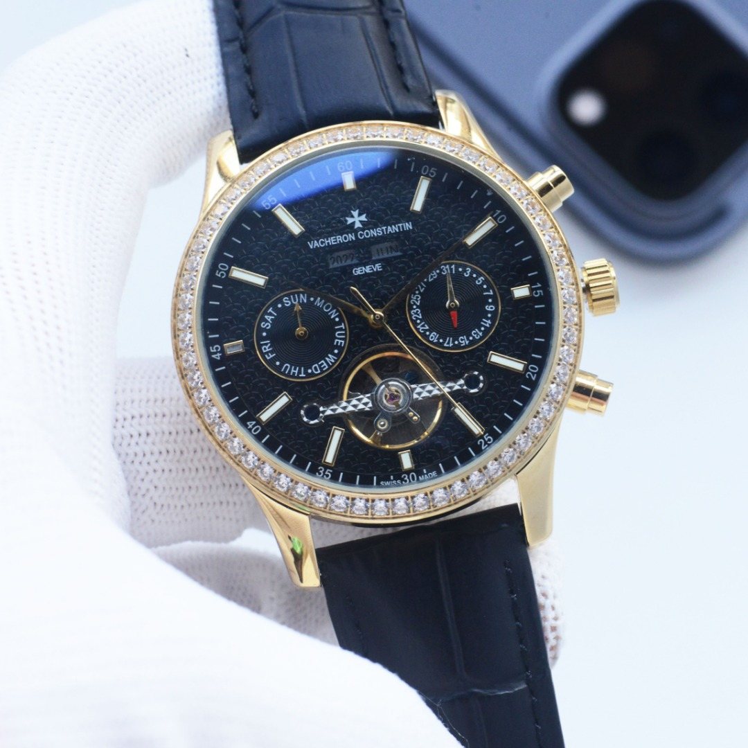 Vacheron Constantin Blue Gold Black Dial Strap Watch