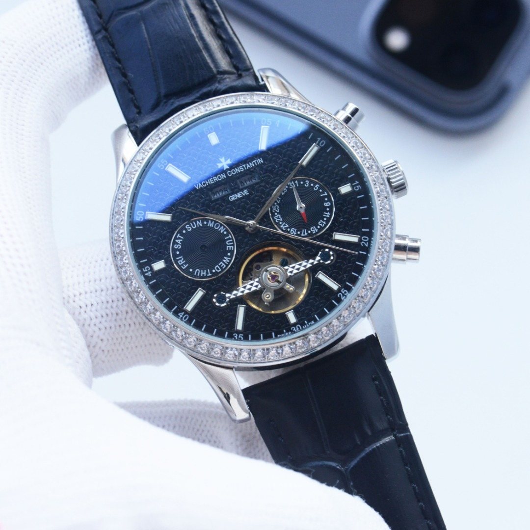 Vacheron Constantin Blue Silver Black Dial Strap Watch
