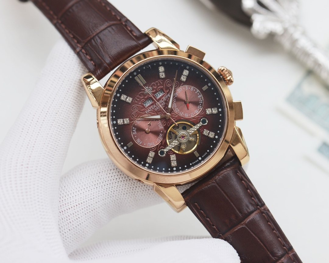 PATEK PHILIPPE Brown Gold Strap Watch