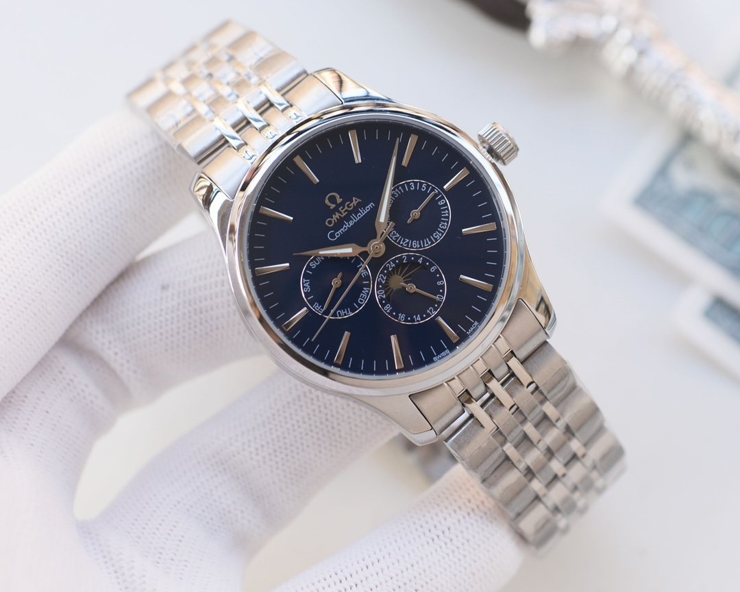 OMEGA Silver Blue Dial Bracelet Watch