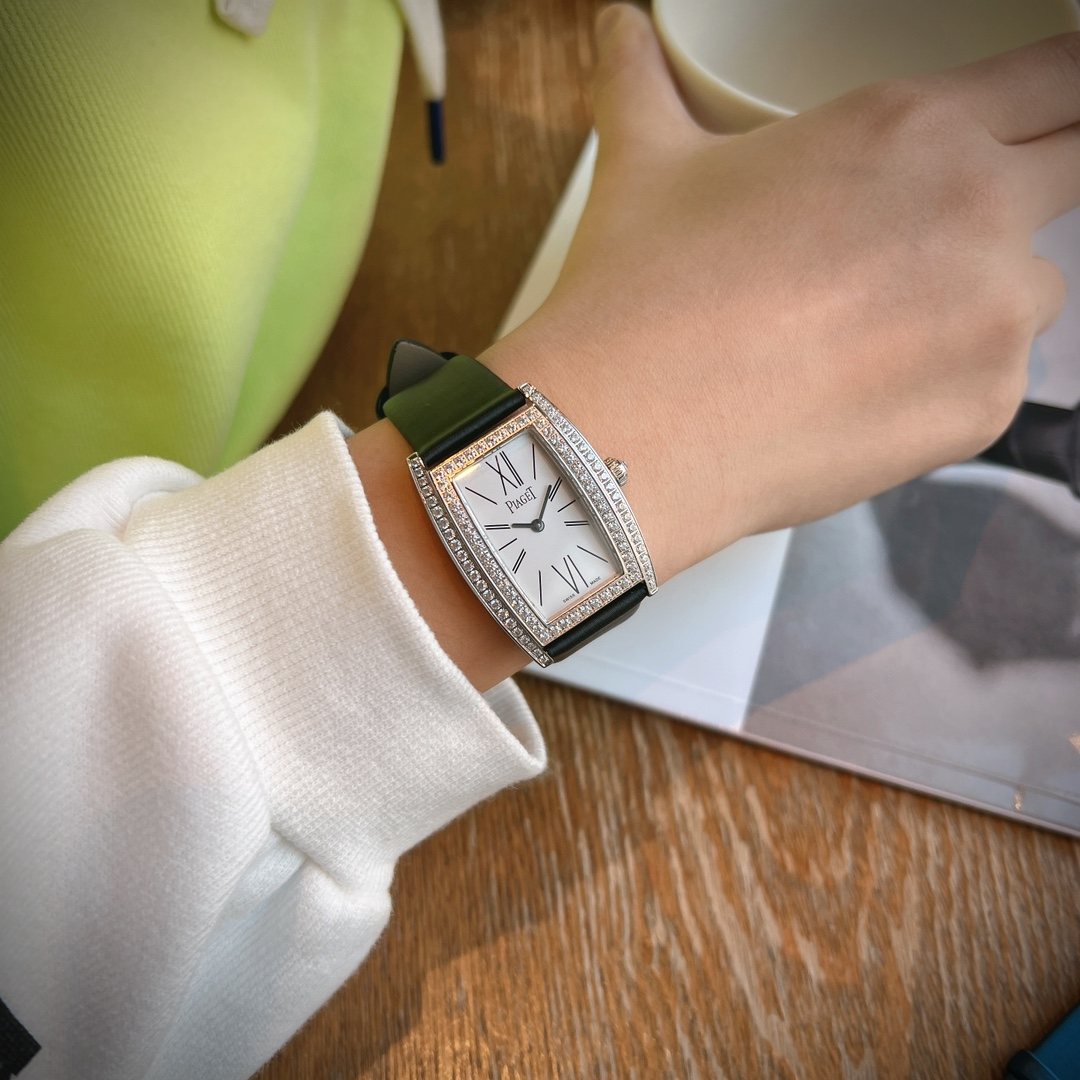 Piaget Green Silver White Dial Strap Watch