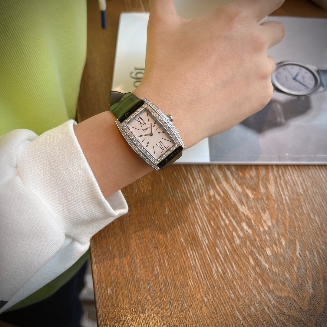 Piaget Black Silver White Dial Strap Watch