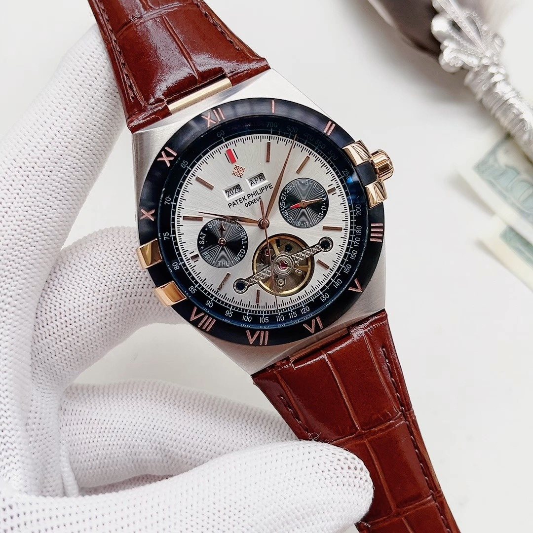 OMEGA Brown Rose Gold White Dial Strap Watch