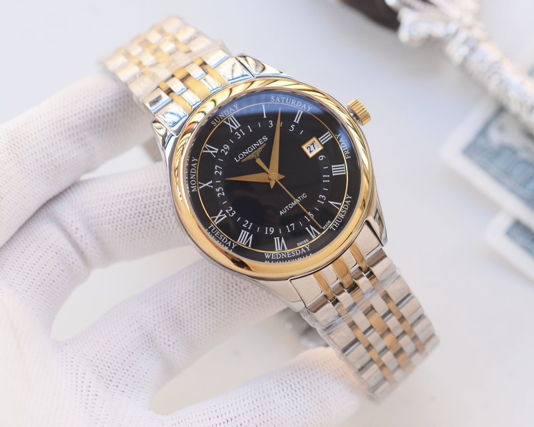 Longines Two Tone Black Dial Bracelet Watch