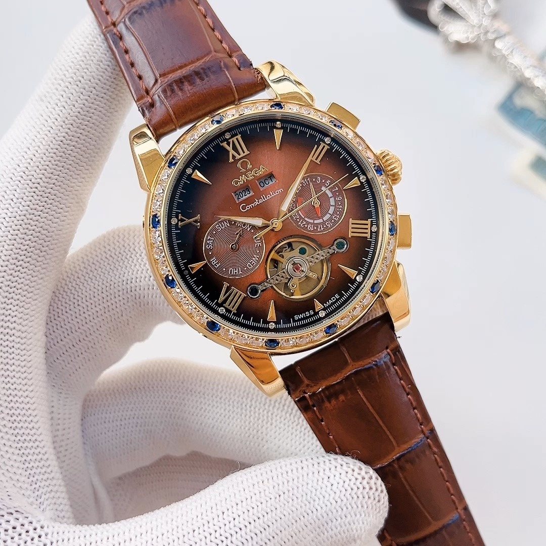 OMEGA Gold Brown Dial Strap Watch