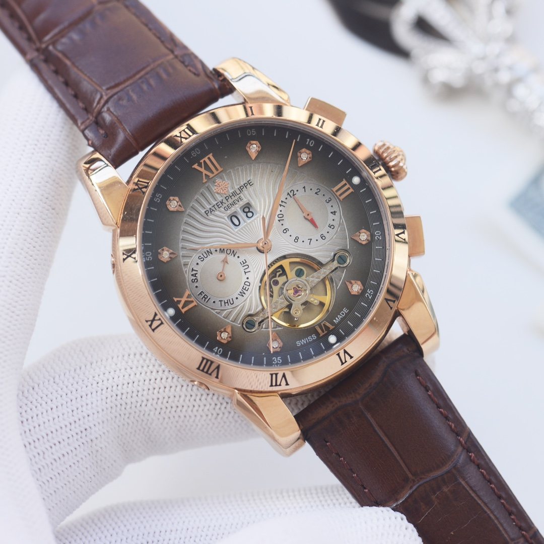 Patek Philippe Rose Gold Brown Strap Watch