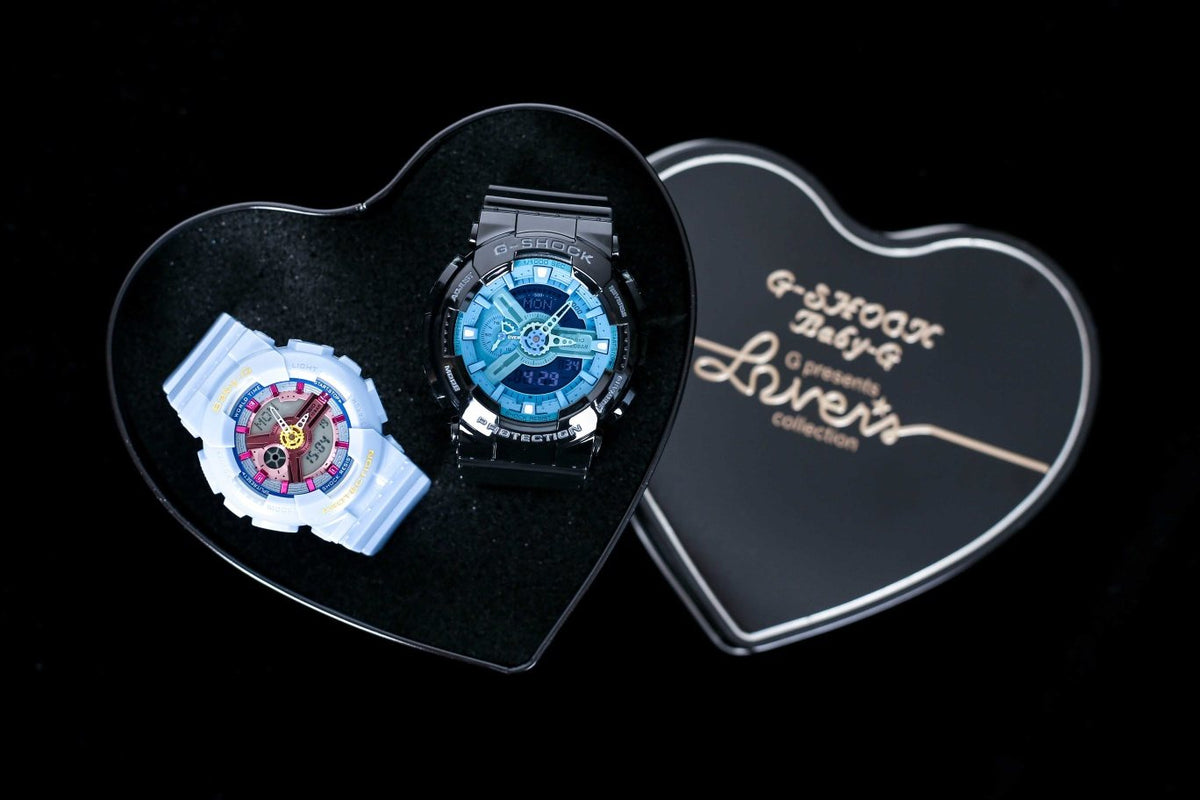 Casio White Black Blue Dial Couple Watch Set