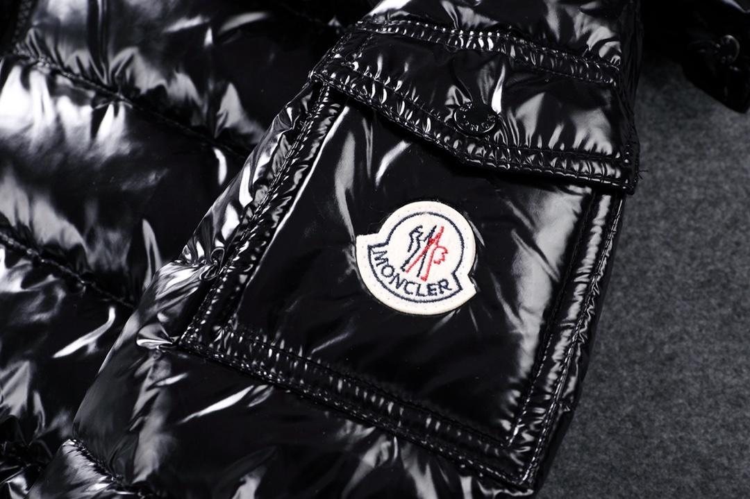 Moncler Black Glossy Hooded Puffer Coat