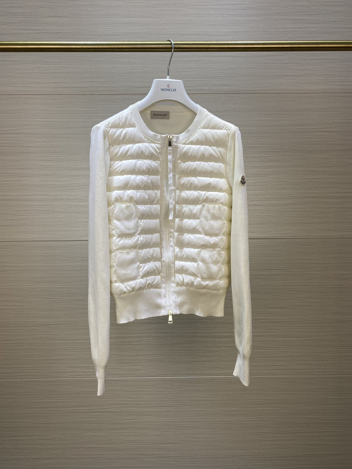 Moncler Women's Knit Sleeve Quilted Zip-Front Jacket