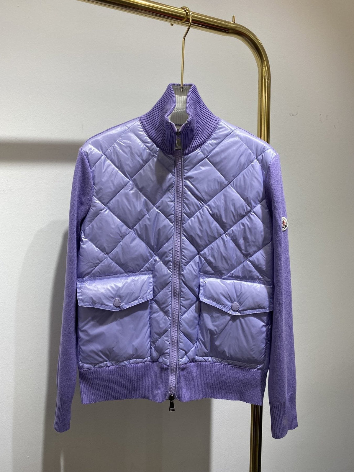 Moncler Diamond-Quilted Knit Sleeve Jacket