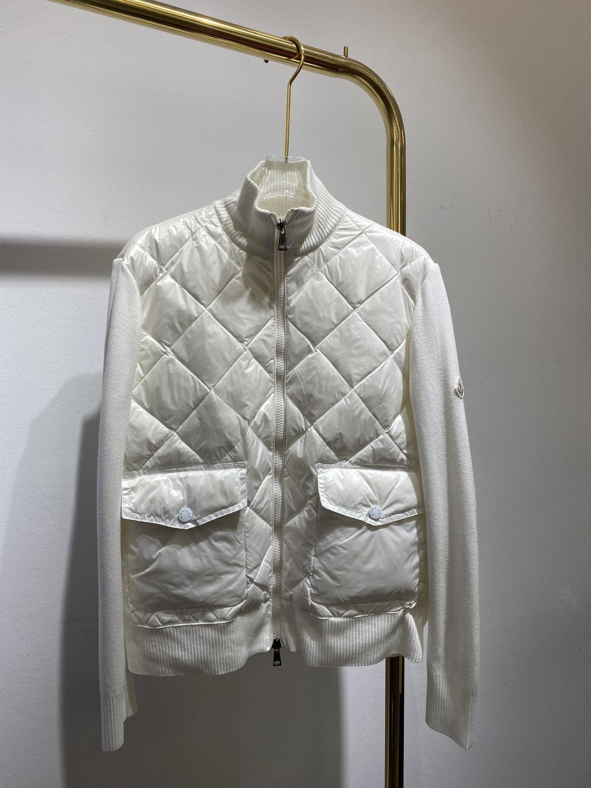 Moncler Diamond-Quilted Knit Sleeve Jacket