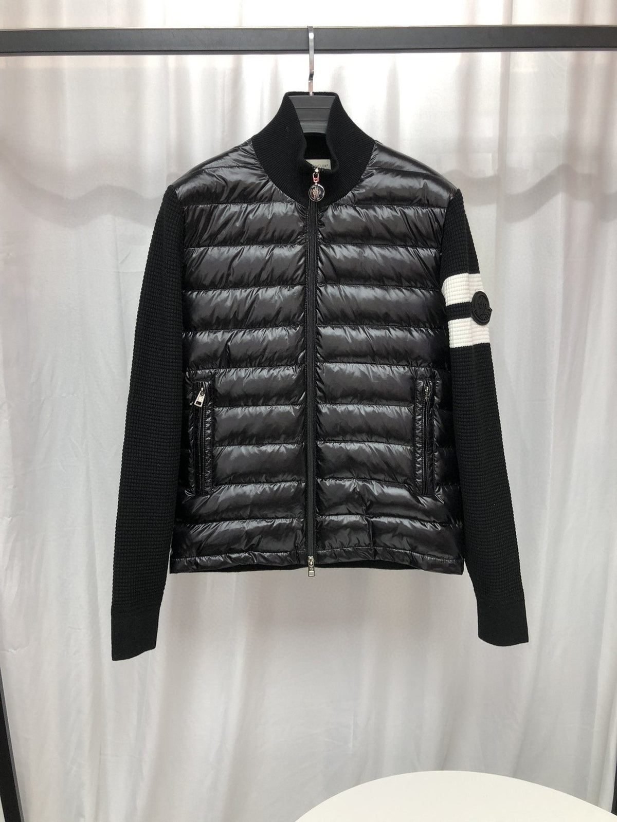 Moncler Knit-Sleeve Quilted Down Jacket