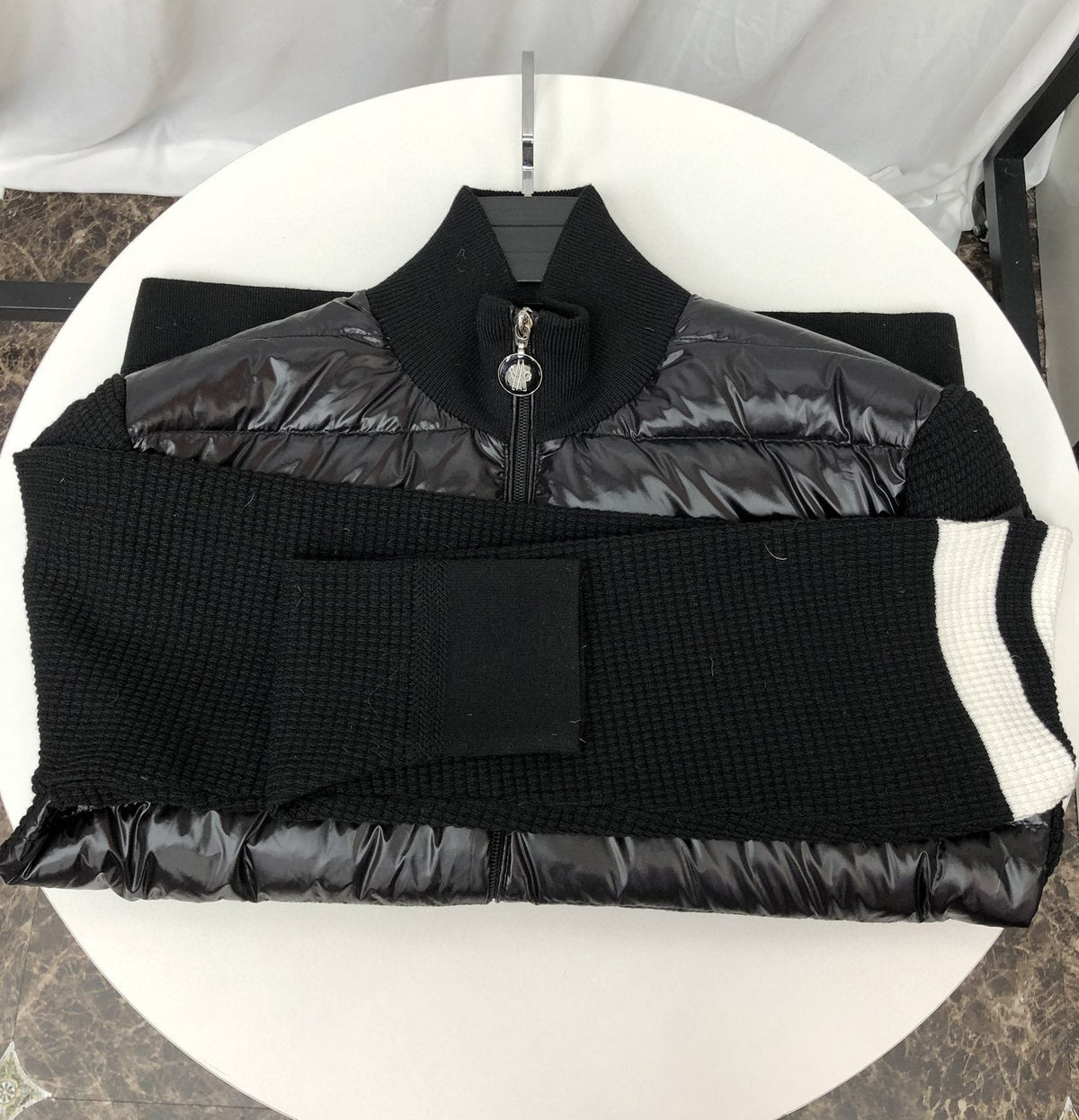 Moncler Knit-Sleeve Quilted Down Jacket