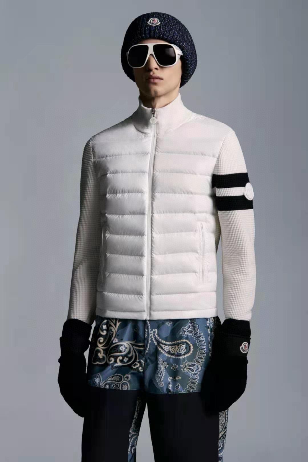 Moncler Knit-Sleeve Quilted Down Jacket