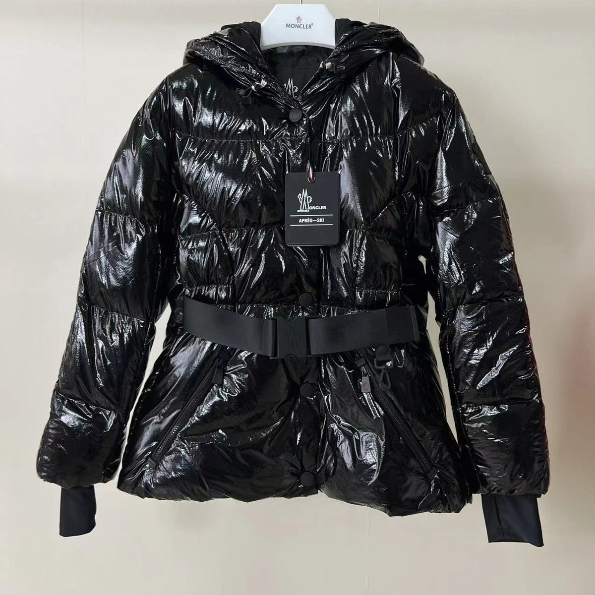 Moncler Women's Glossy Belted Hooded Puffer Coat