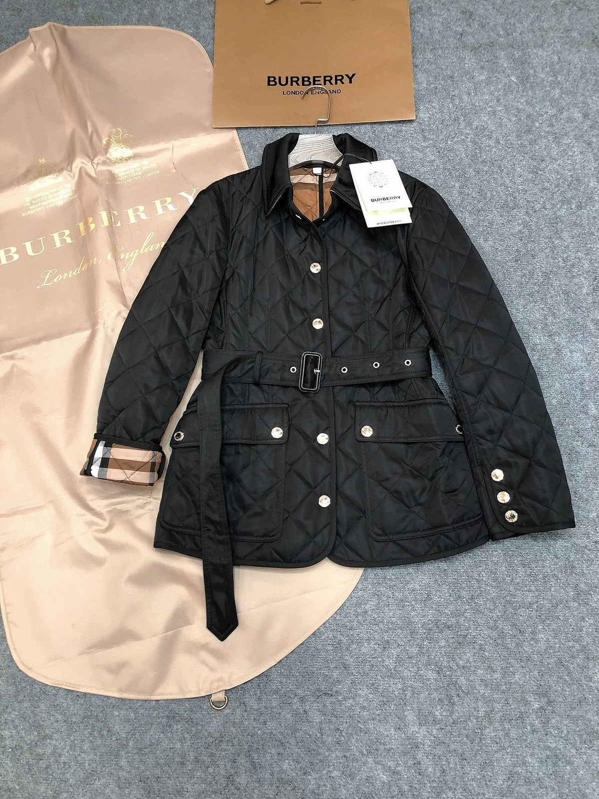 Burberry Women's Diamond-Quilted Belted Jacket