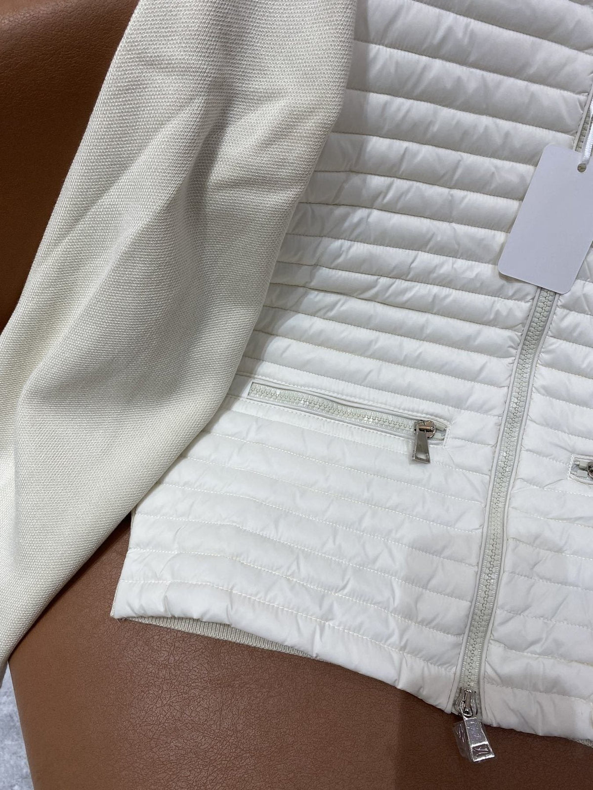 Moncler Quilted Knit-Sleeve Zip Down Jacket