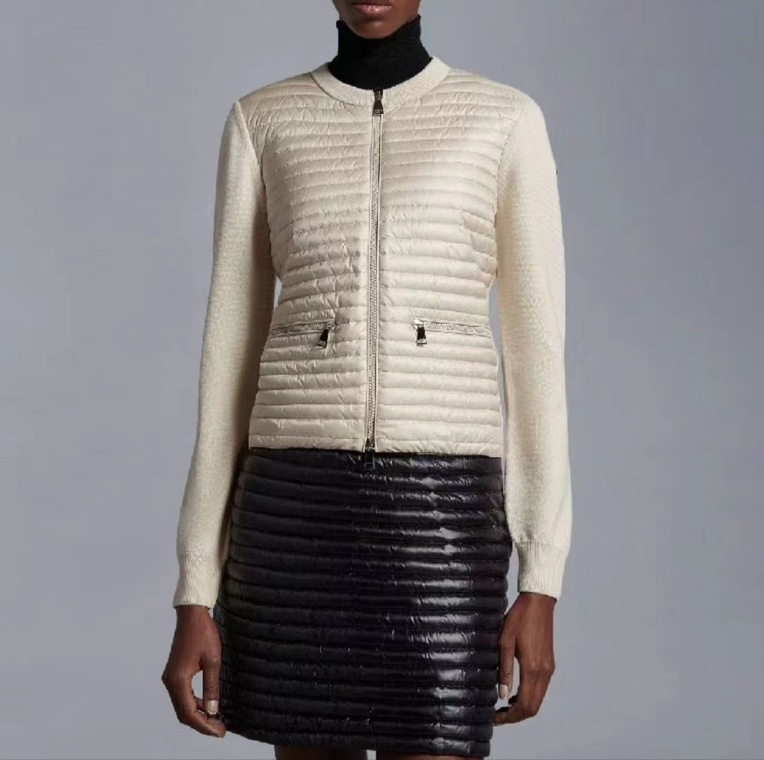 Moncler Quilted Knit-Sleeve Zip Down Jacket