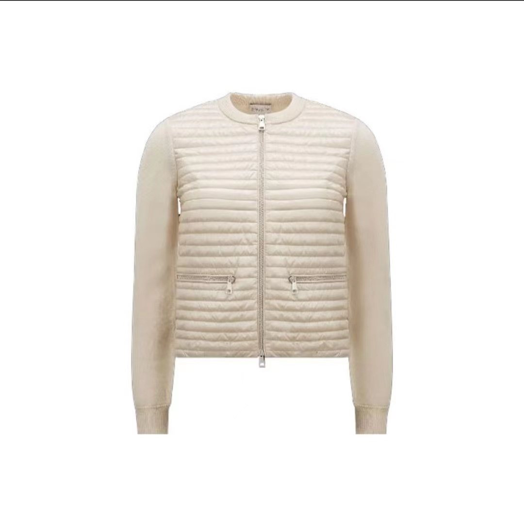 Moncler Quilted Knit-Sleeve Zip Down Jacket
