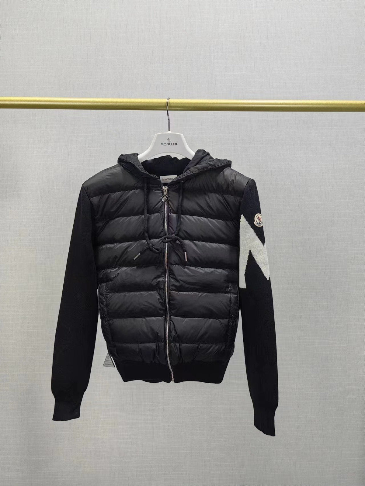 Moncler Hooded Hybrid Quilted Knit Puffer Jacket